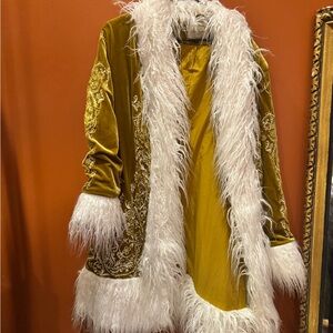 Free People Gold Velvet Cape with White Faux Fur